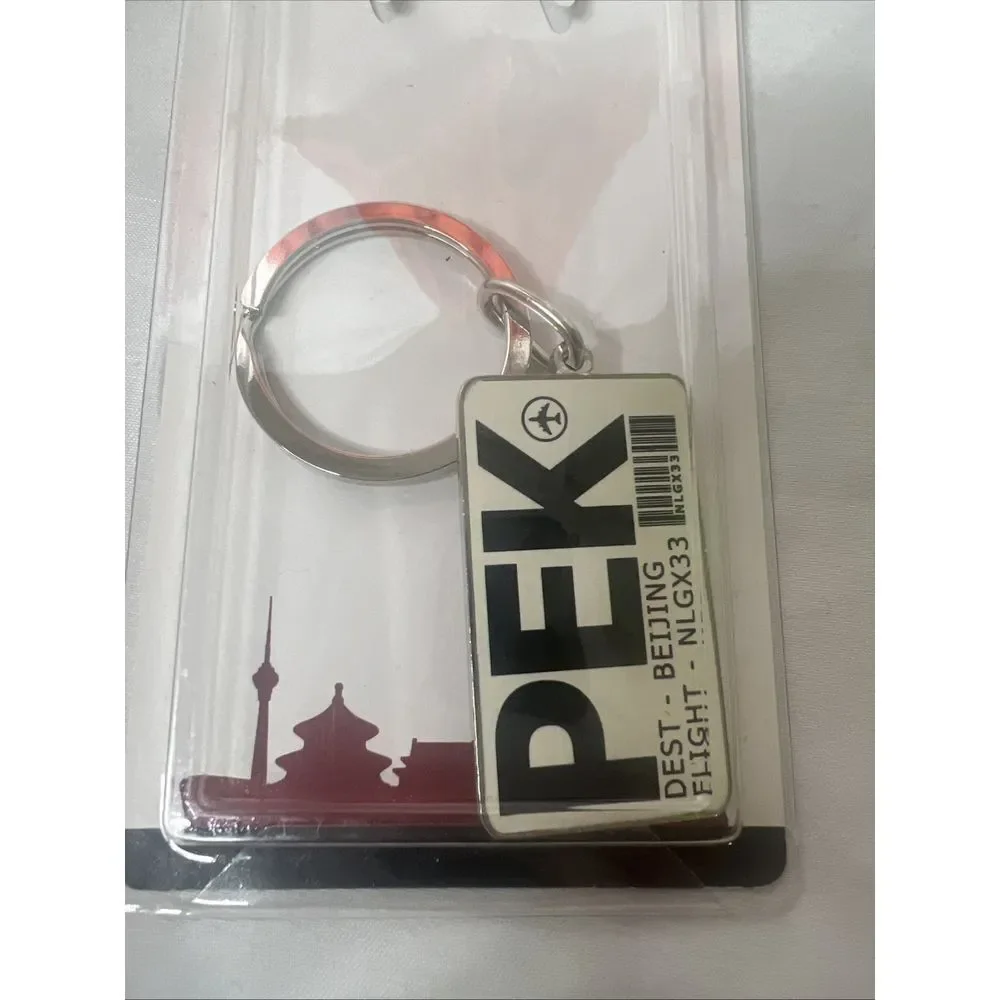 Pek Beijing Keychain Keyring Metal Silver Souvenir Flight Keepsake‎